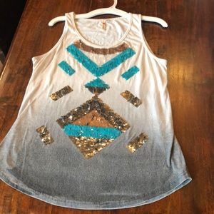 Turquoise Sequin Aztec Tank
